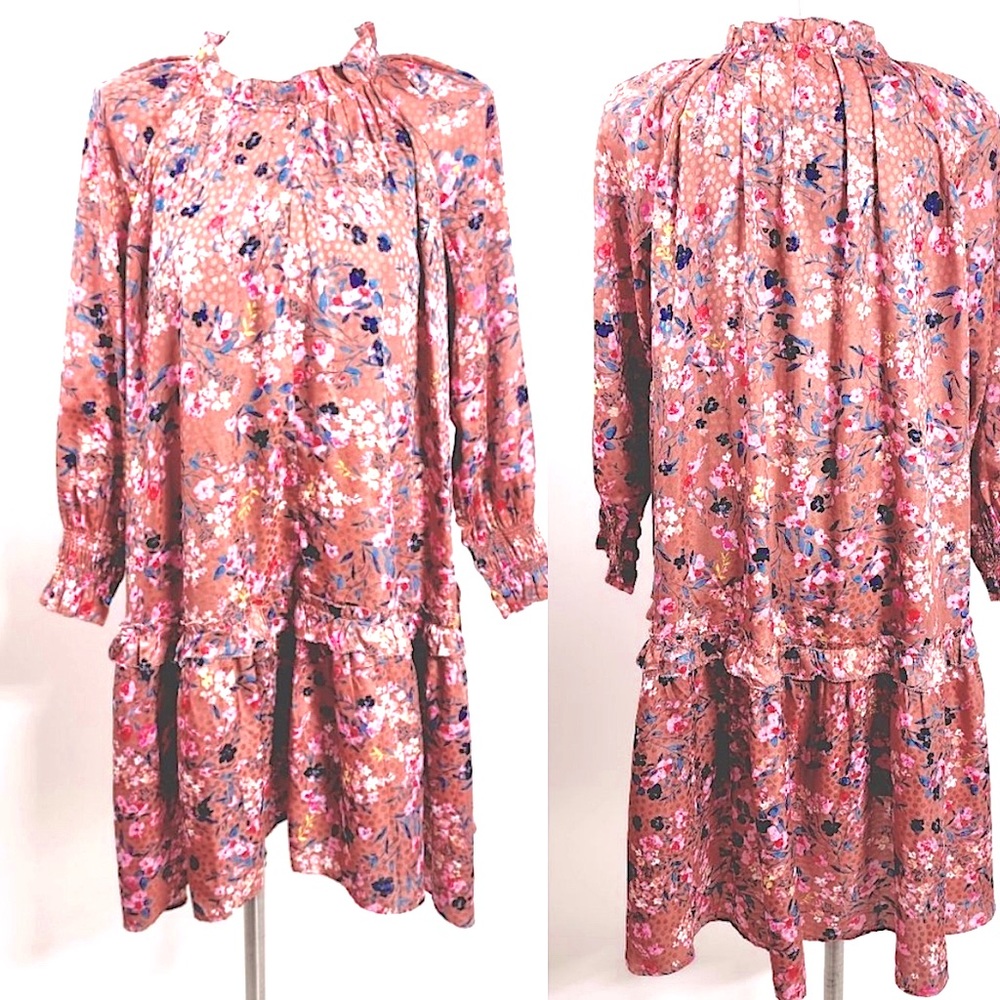 Ann Taylor Spring Long Sleeve Ditsy Floral Ruffled Collar Luncheon Dress MP